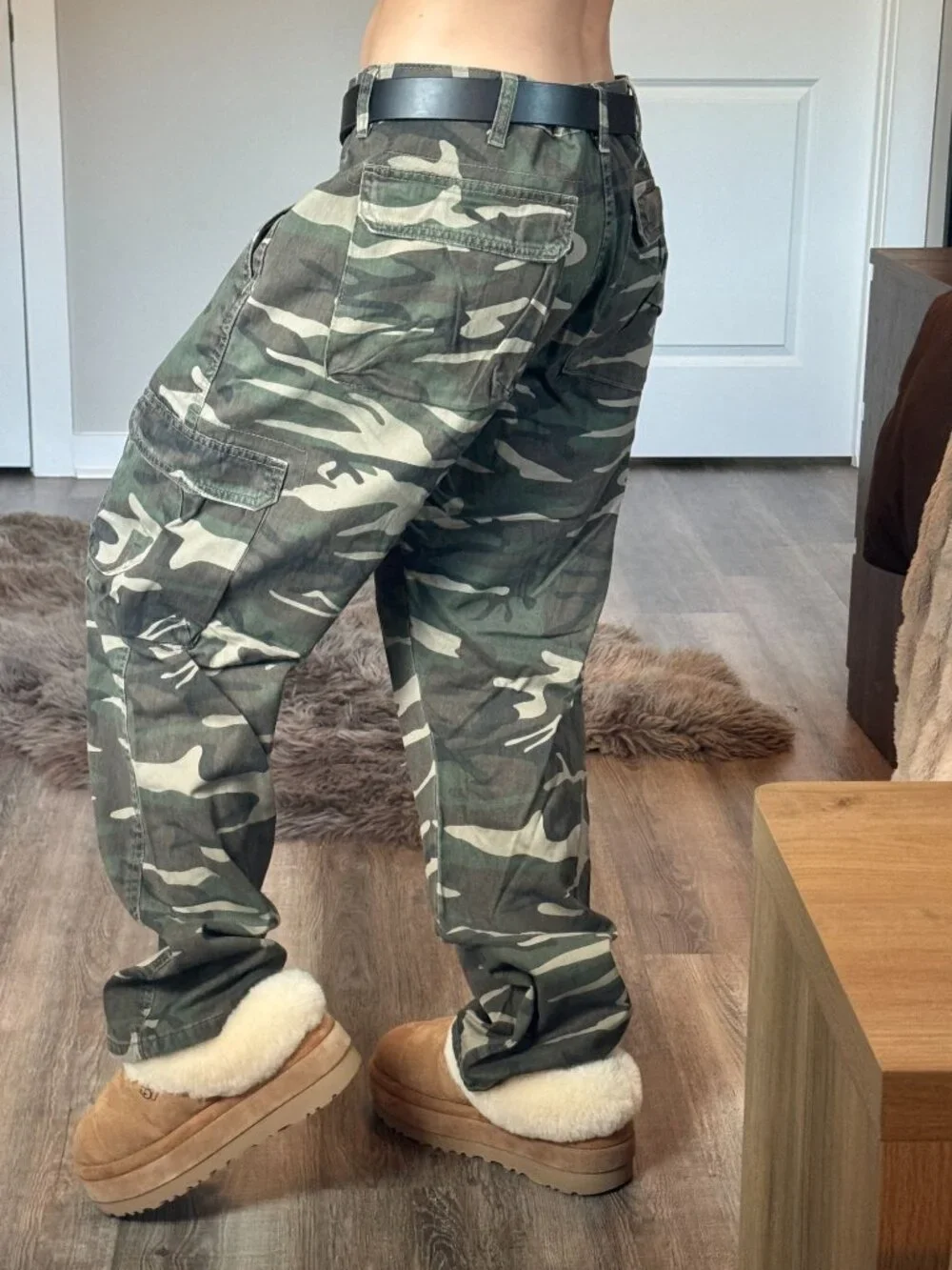 Y2K Wrangler Baggy Low Rise Camo Cargo Pants 38x30 Green Skater Grunge Gorpcore